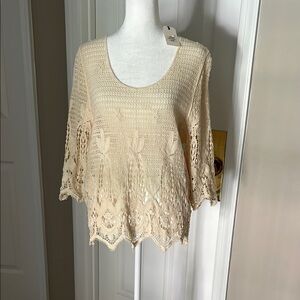 Cream Lace Knit Top